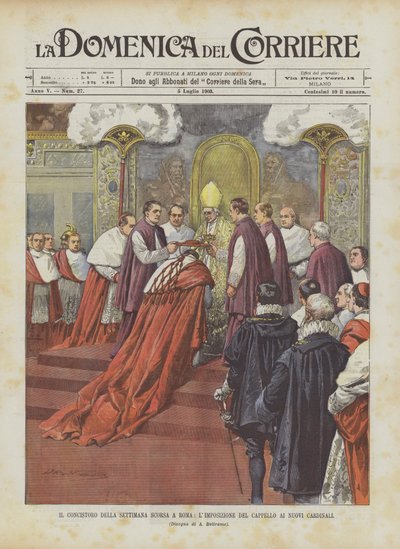 The Consistory of Last Week in Rome, The Imposition of the Hat on the New Cardinals by Achille Beltrame